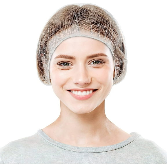 White Disposable Hair Net 28 inches. Pack of 100 Nylon Disposable Bouffant Caps for Kitchen Use. Unisex Lightweight Hair Nets for Food Service. Breathable Hairnets for Cooking