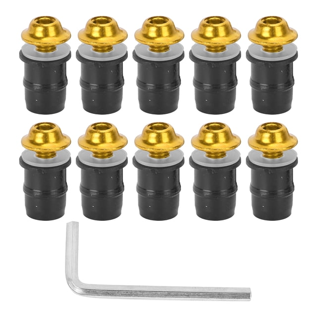 Kit de 10 tornillos y pernos para parabrisas de motocicleta M5 x 16 mm/0,6 pulgadas, universales, con llave inglesa, dorados
