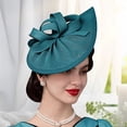 thumbnail image 3 of rygai Bowknot Decor Elegant Fascinator Hat with Hair Hoop Sweet Noble Decorative Anti-fall Retro Imitation Flax Bridal Pillbox Hat Hair Ties,Light Green, 3 of 8