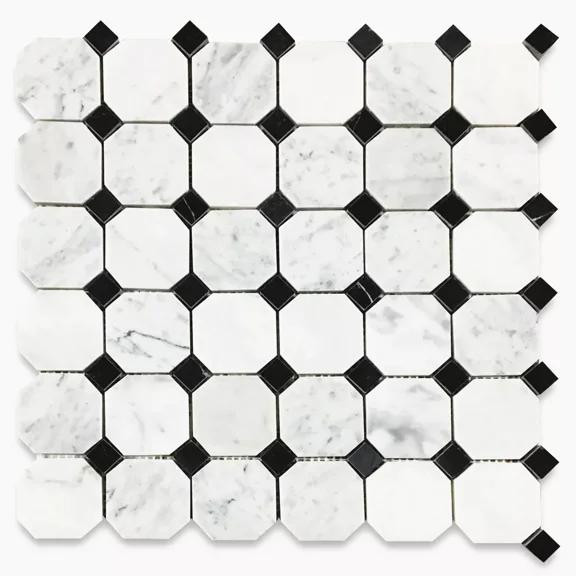 C801Xp Carrara Marble Octagon Mosaic Vintage Tile Polished 2" Venato Bianco