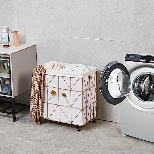 Large Collapsible Laundry Basket 110L Metal Hamper with Wheels and Liner Everyday Organizer for Sorting Clothes and Laundry Storage