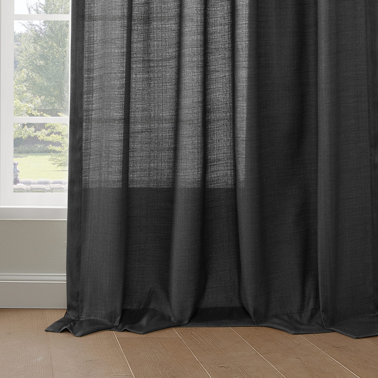 Half Price Drapes Black Rustic Linen Weave Light Filtering Curtains for Bedroom (2 Panel), 50W X 96L