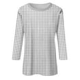 thumbnail image 4 of Wiyuqeen 3/4 Length Sleeve Womens Tops Crew Neck Plaid Shirts Casual Color Block T Shirts Plus Size Summer Loose Tees Womens Gifts, 4 of 5