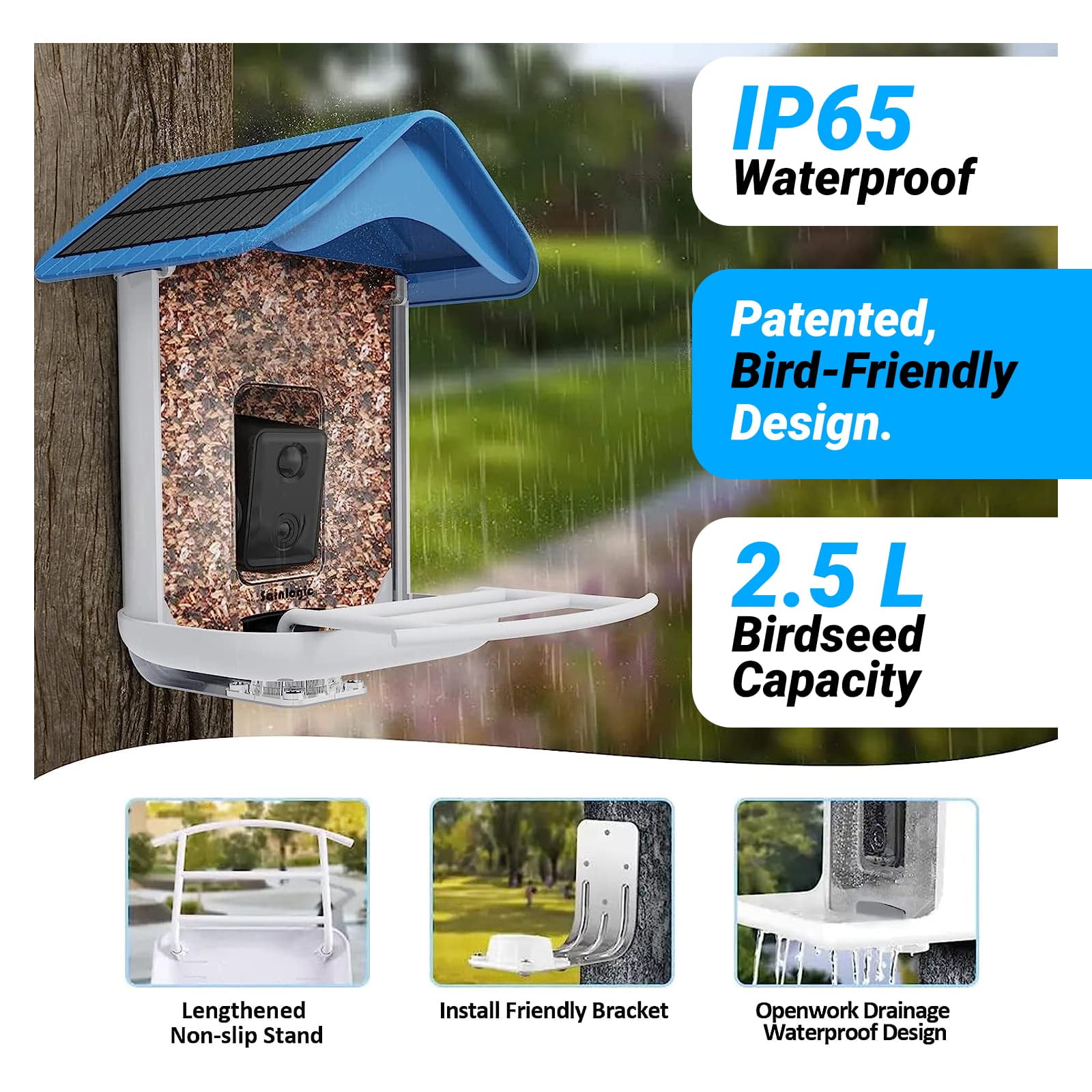 1080P Smart Bird Feeder with Camera, Solar-Powered, Wireless, IR Night Vision, Ultra-Wide HD Lens, APP-Controlled, Identifies 11,000+ Bird Species, Ideal Gift for Bird Lovers
