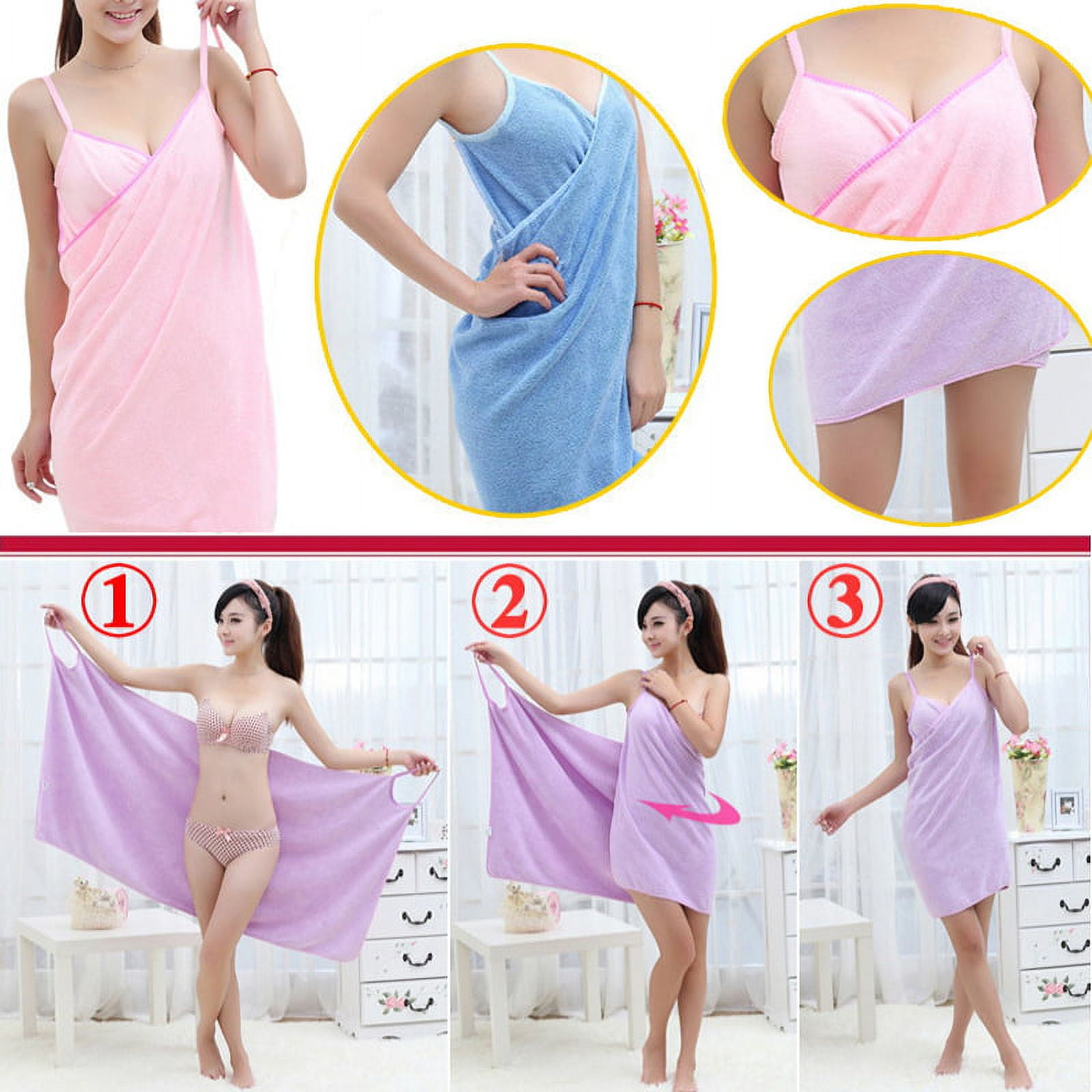 Womens Bath Towels Girls Wearable Fast Drying Bathing Beach Spa Bathrobes  Wash Clothing, Shower Bath and Gym Towel Purple