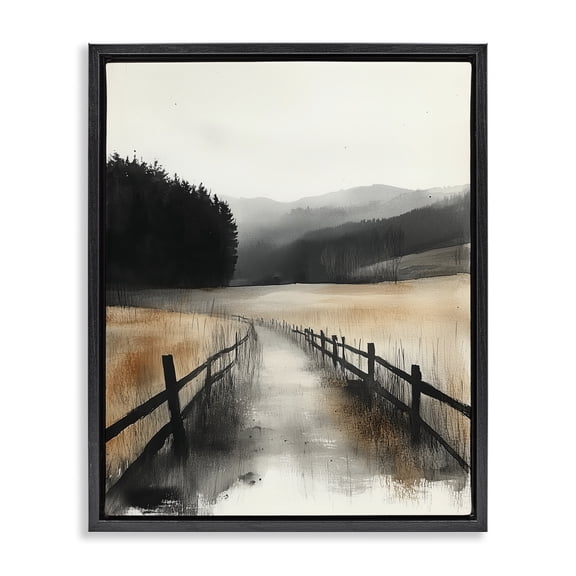 Stupell Industries Contemporary Sepia Countryside Path Black Floating Frame Canvas Art, 17 x 21, by Annabelle Hall