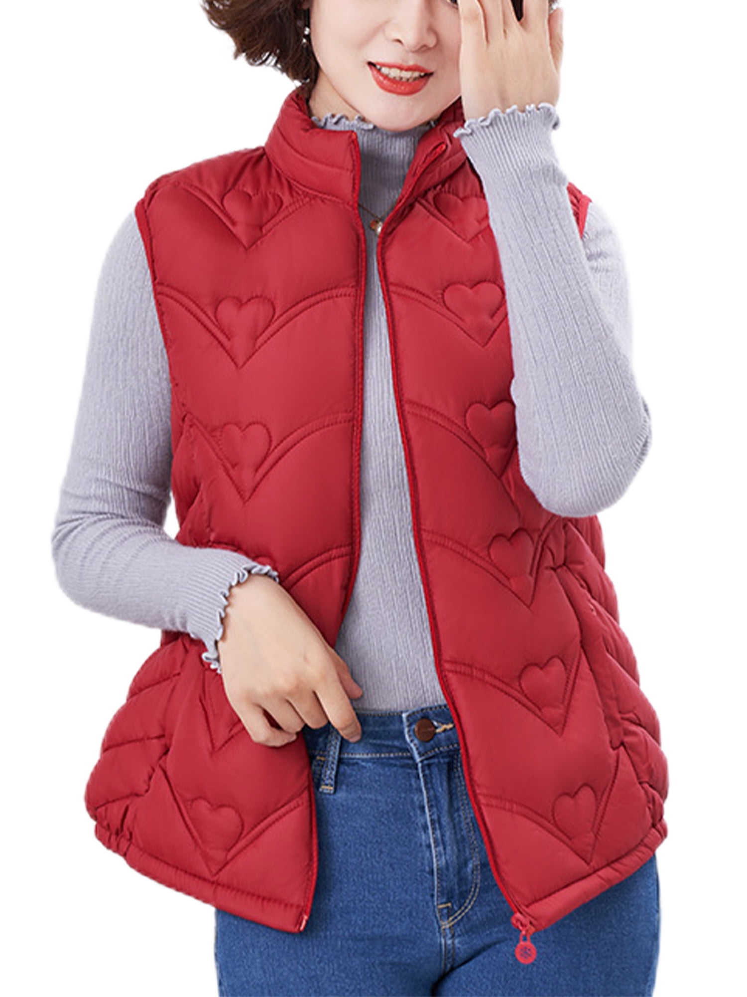 Capreze Solid Color Puffer Vest Stand Collar Coat for Women Plain