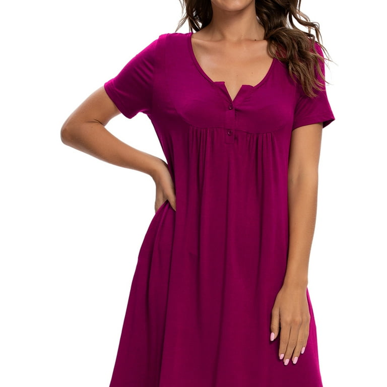 Women's Sleepwear Soft Button with Pockets Short Sleeve Lounge