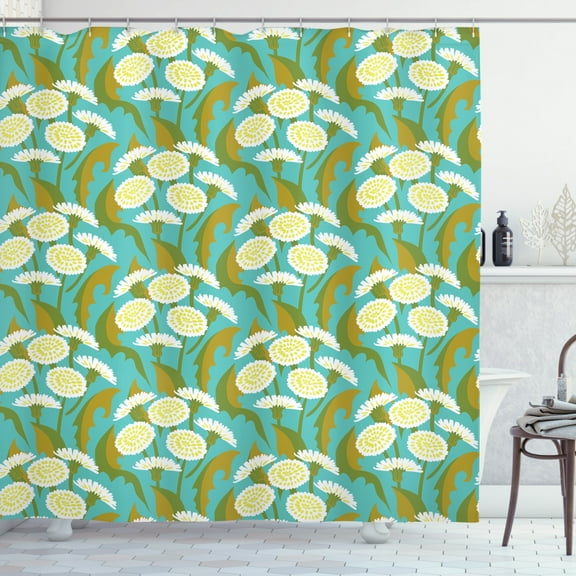 Dandelion Shower Curtain, Floral Field Garden Chamomile Branches Artistic Retro Spring Summertime Leaves, Fabric Bathroom Set with Hooks, 69W X 75L Inches Long, Multicolor, by Ambesonne