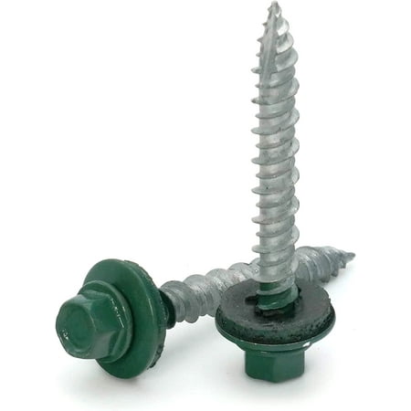 

Hex Washer Head Hi-Lo Thread Mechanical Galvanized Roofing Screws Green Finish - #10 x 1-1/2 Qty 100