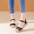 thumbnail image 4 of Xucatan Women's Canvas Espadrille Wedge Sandals, Round Toe Open Toe Slides with Adjustable Ankle Strap, Rope Wrapped Jute Heel Platform Slippers, Versatile Spring Summer Beach Footwear Gift, 4 of 9