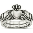 thumbnail image 1 of Stainless Steel Antiqued Love, Loyalty, Friendship Claddagh Hinged Ring (Size 8) Made In China sr462-8, 1 of 5