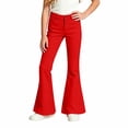 thumbnail image 6 of CUZIBR Girls Flared Pants High Waist Solid Color Classic Bell Bottom Stretch Casual Streetwear Trousers With Front Pockets For Kids Back To School Fashion Bottoms,Red,5-6 Years, 6 of 6
