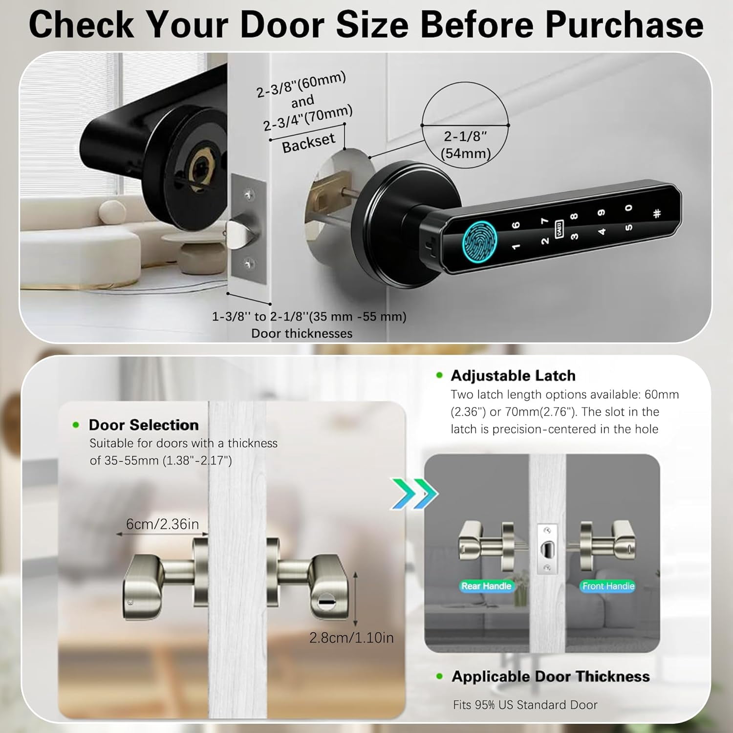 Fingerprint Door Lock, 5-in-1 Smart Door Knob, Keyless Entry with Passcode Keypad & Handle, APP Control for Bedroom, Office, Apartment (Black)