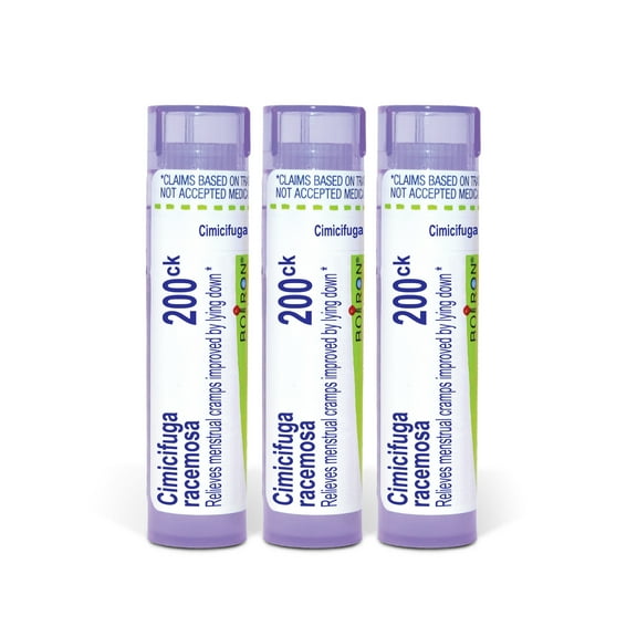 Boiron Cimicifuga Racemosa 200CK, Homeopathic Medicine for Menstrual Cramps Improved By Lying Down, 3 Count (3 x 80 Pellets)