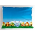 thumbnail image 1 of Easter Bunny Pillow Sham, Cute Cartoon Illustration of Easter Rabbit and Dyed Eggs on Grass Clear Sky, Decorative Standard King Size Printed Pillowcase, 36" X 20", Multicolor, by Ambesonne, 1 of 1