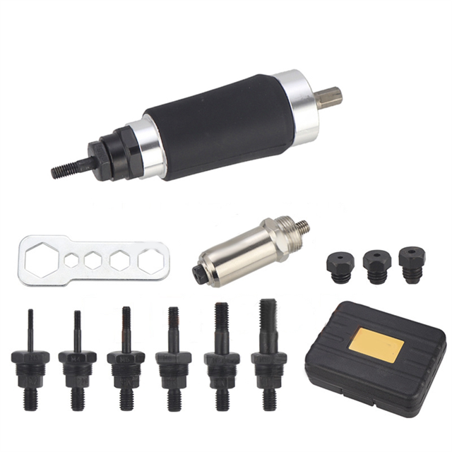 Rivet Nut Tool, Electric Drill Adapter Rivet & Rivet Nut Two Functions Rivnut,6 Rivet Nut Mandrels and 3 Rivet Heads