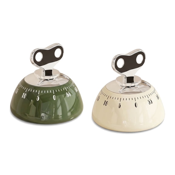 Magnetic Mechanical Kitchen Timer - Wind Up 60 Minutes Countdown Timer, No Batteries Needed, for Cooking, Baking, Classroom, Study & Desk Use (White Green)