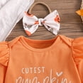 thumbnail image 5 of WIBACKER Newborn Baby Girl Halloween Clothes Infant Cutest Pumpkin Romper Bell Bottom Pants Headband 0-18 Months Baby Girls Fall Outfits, 5 of 9