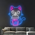 thumbnail image 5 of Handmadetneonsign Cat Drinking Boba Tea Wall Art, Boba Tea Open Wall Decor, Milk Tea Wall Decor, 5 of 5