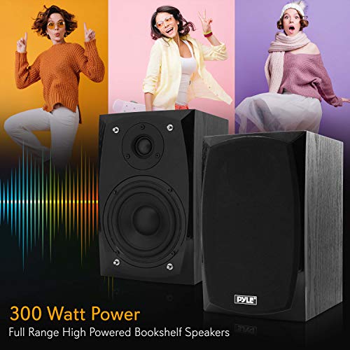 PYLE PBKSP22 - Desktop Bluetooth Bookshelf Speakers - HiFi Studio Monitor Computer Desk Stereo Speaker System (300 Watt MAX)