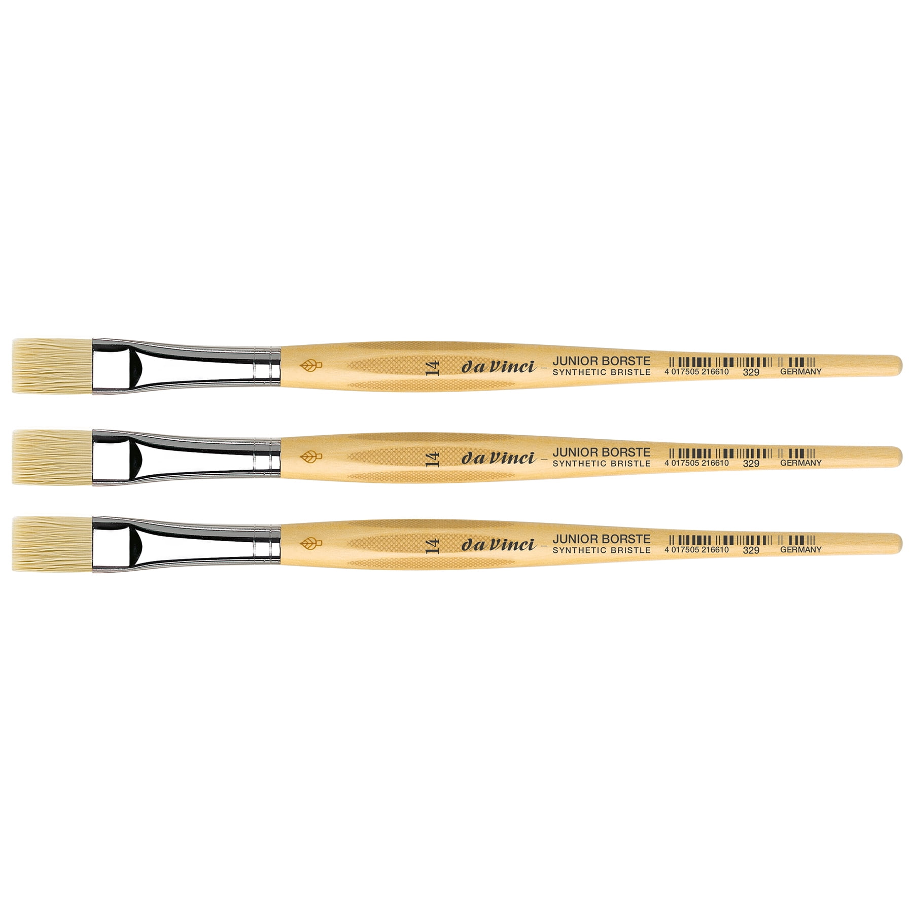 da Vinci JUNIOR BORSTE Synthetic Student Brush, Synthetic, Tempera, Flat, Series 329, Size 14, Pack of 3