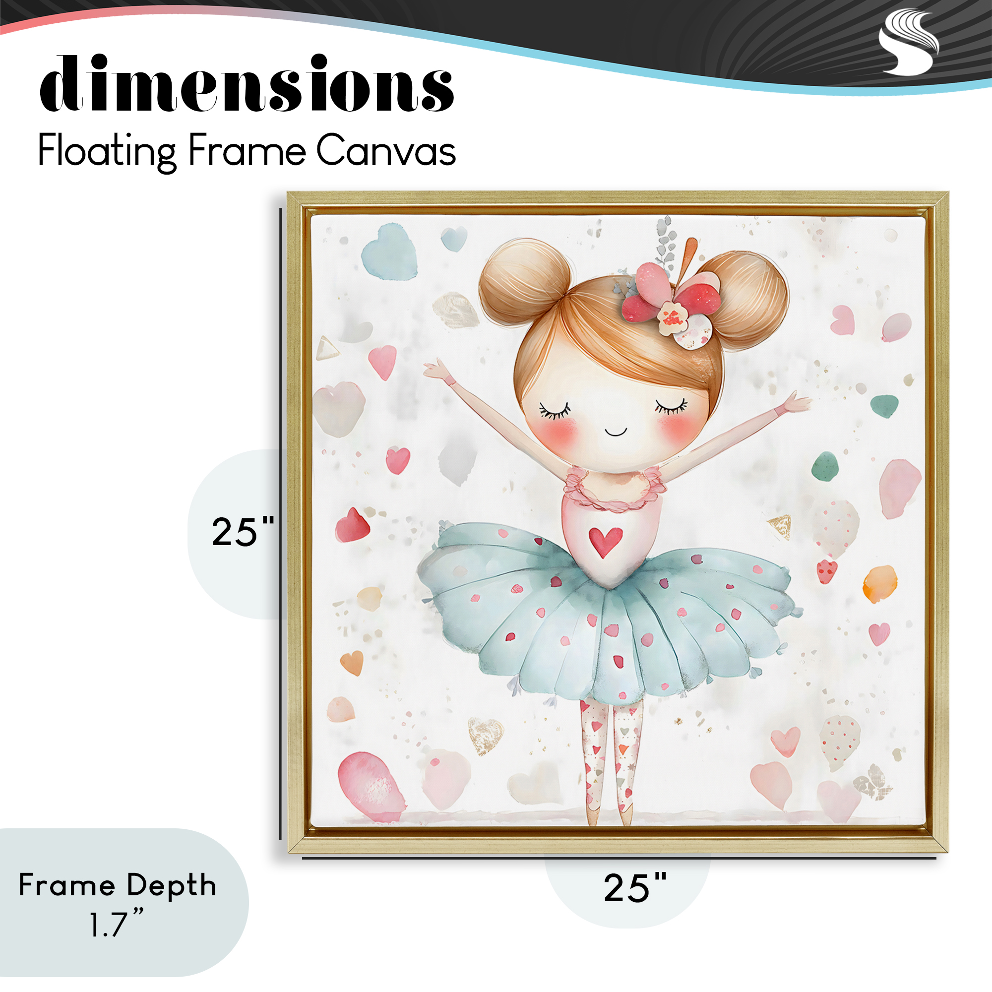 Stupell Industries Cute Ballerina with Hearts Gold Framed Floater Canvas Wall Art, design by Creative Studio