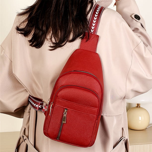 Bolso bandolera de piel para mujer, mochila pequeña de viaje con correa ajustable, ligero y resistente al agua para desplazamientos diarios, compras y ocio. Aestivo | Rojo