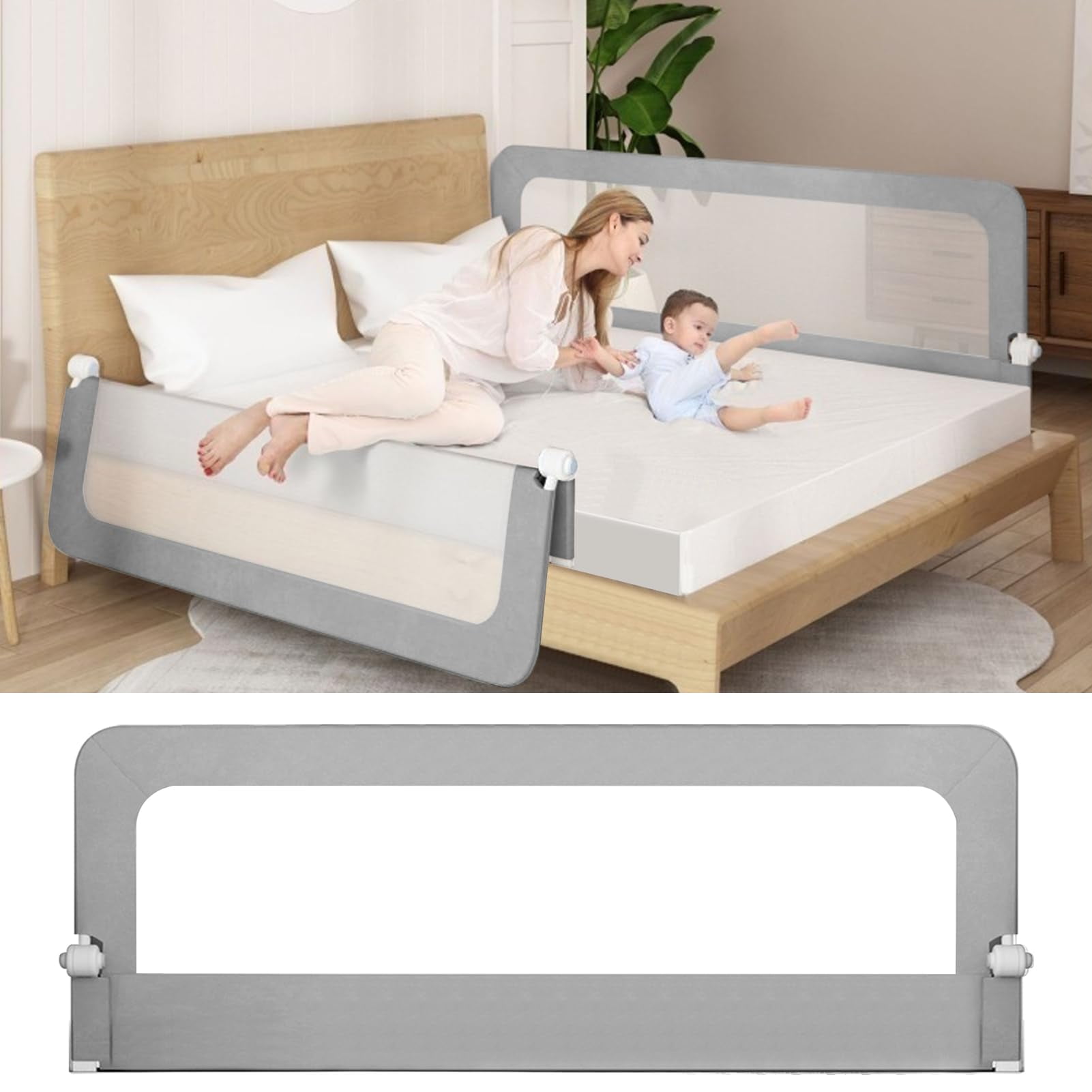 59" Bed Rails for Toddlers, Full-Size Queen & King Side Bed Guard Universal, Bed Rail Gray ...