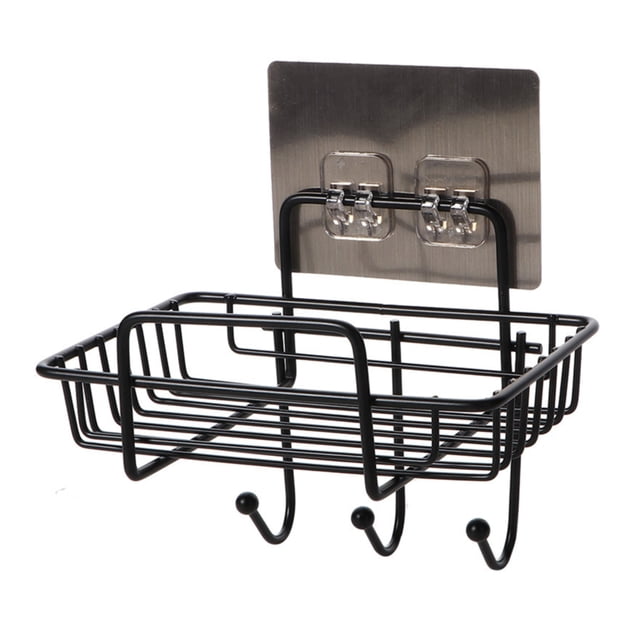 Estante de pared Cocina Hierro Esponja Cepillo Estante de drenaje Cuarto de baño Trapo hueco Gancho de toalla Organizador de almacenamiento Sweethay HA004894-00