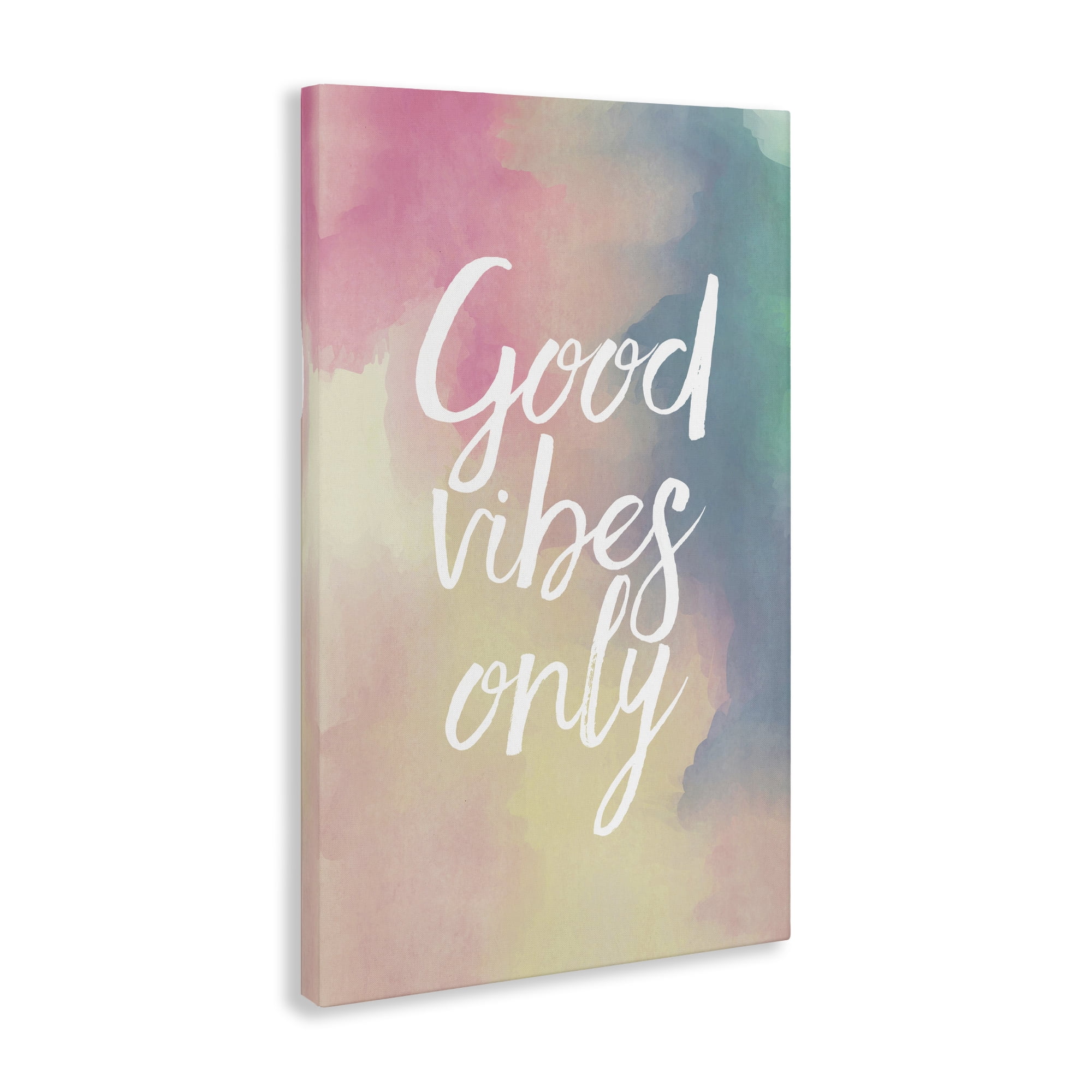 Stupell Industries Good Vibes Only Ombre Typography Painting Gallery Wrapped Canvas Art Print Wall Art, 24 x 36