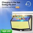 thumbnail image 2 of Claoner Solar Lights Outdoor, 468LED 3000LM [Super Bright] Solar Security Lights Outdoor Motion Sensor 3 Modes Solar Fence Lights for Garden Yard Patio, 2 Pack, 2 of 11