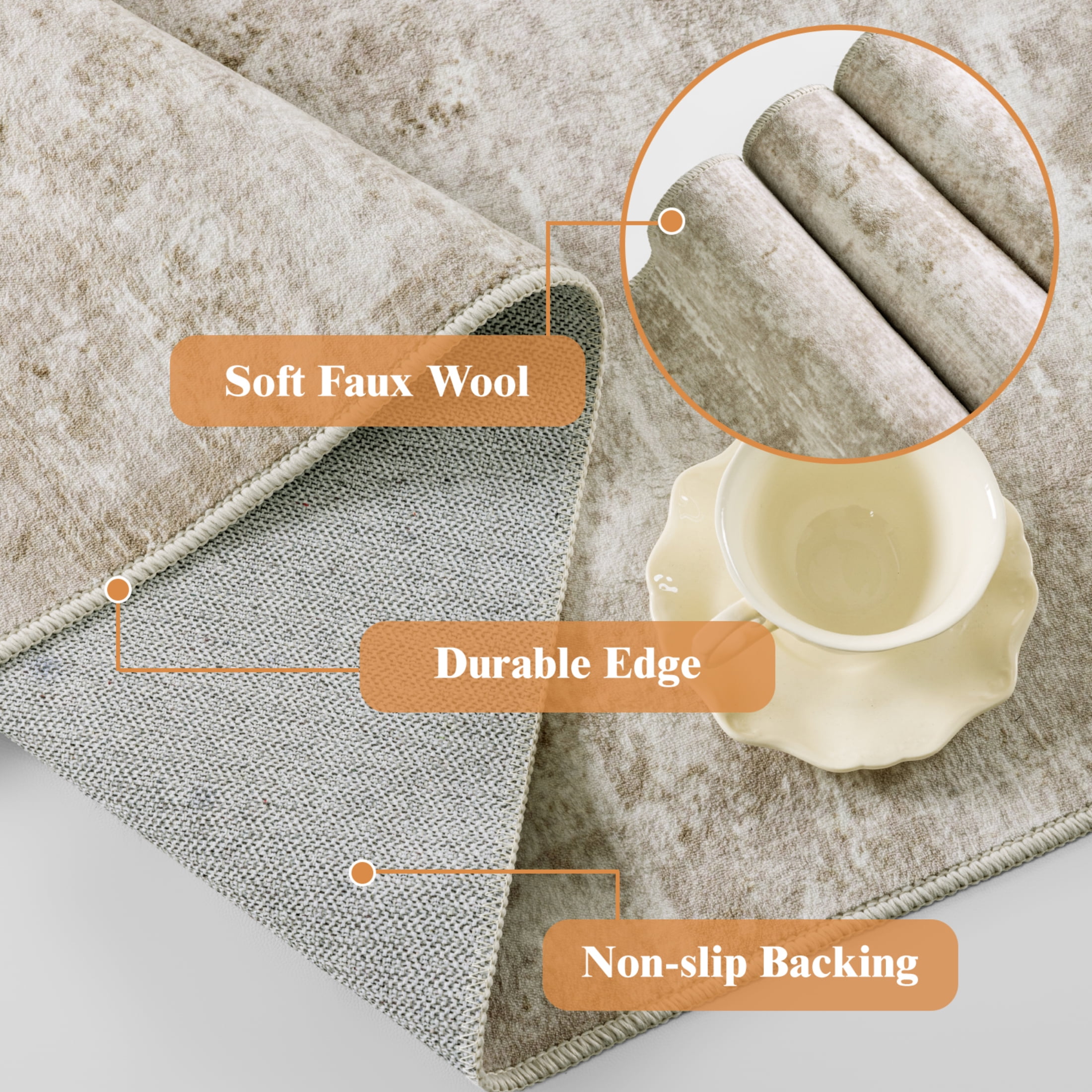 SONORO KATE 3'x5' Area Rugs for Living Room, Machine Washable Oriental Vintage Non Slip Soft Indoor Area Carpet, Beige