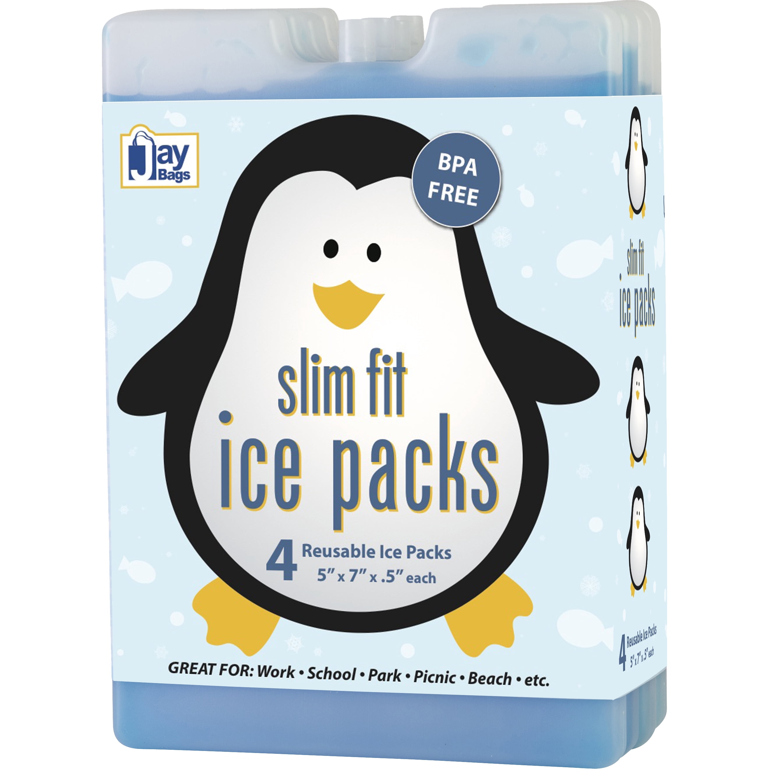 Slim Ice Packs 4-Pack, Large size 5''X7''X0.5''