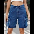 thumbnail image 4 of Bermudas Holgadas Y2K para Mujer con Múltiples Bolsillos, Pierna , Hasta la Rodilla, Pantalones Cortos Vaqueros, Ropa de Calle. Azul Oscuro L, 4 of 9