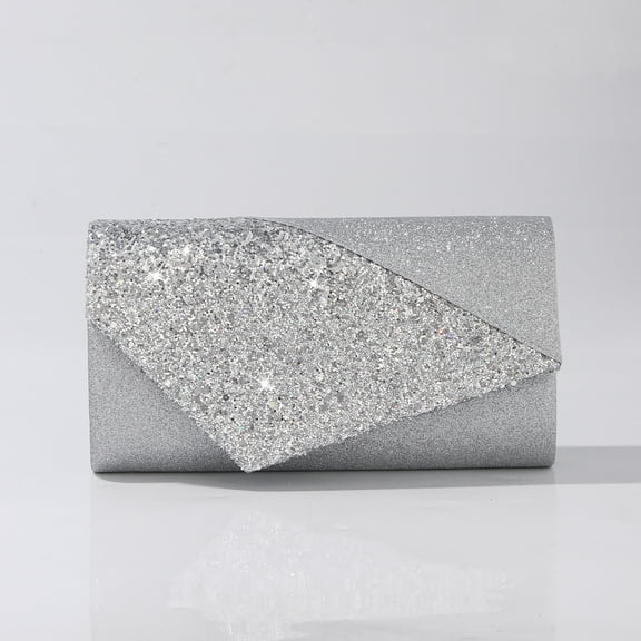 Jaucin Women's Evening Bag Envelope Clutch Silver Handbag Wedding Party Crossbody Bag Detachable Shoulder Strap