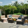 thumbnail image 3 of Devoko 7 Pieces Outdoor Sectional Sofa Patio Furniture Sets Manual Weaving Wicker with Cushion and Glass Table, Beige, 3 of 7