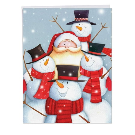 Supersized 'Santa Selfies' Merry Christmas Holiday Card with Envelope 8.5 x 11 Inch - Santa Selfie with Three Smiling Snowmen - Large Stationery Greeting Card, Present, Gift J6738HXSG Jumbo Santa