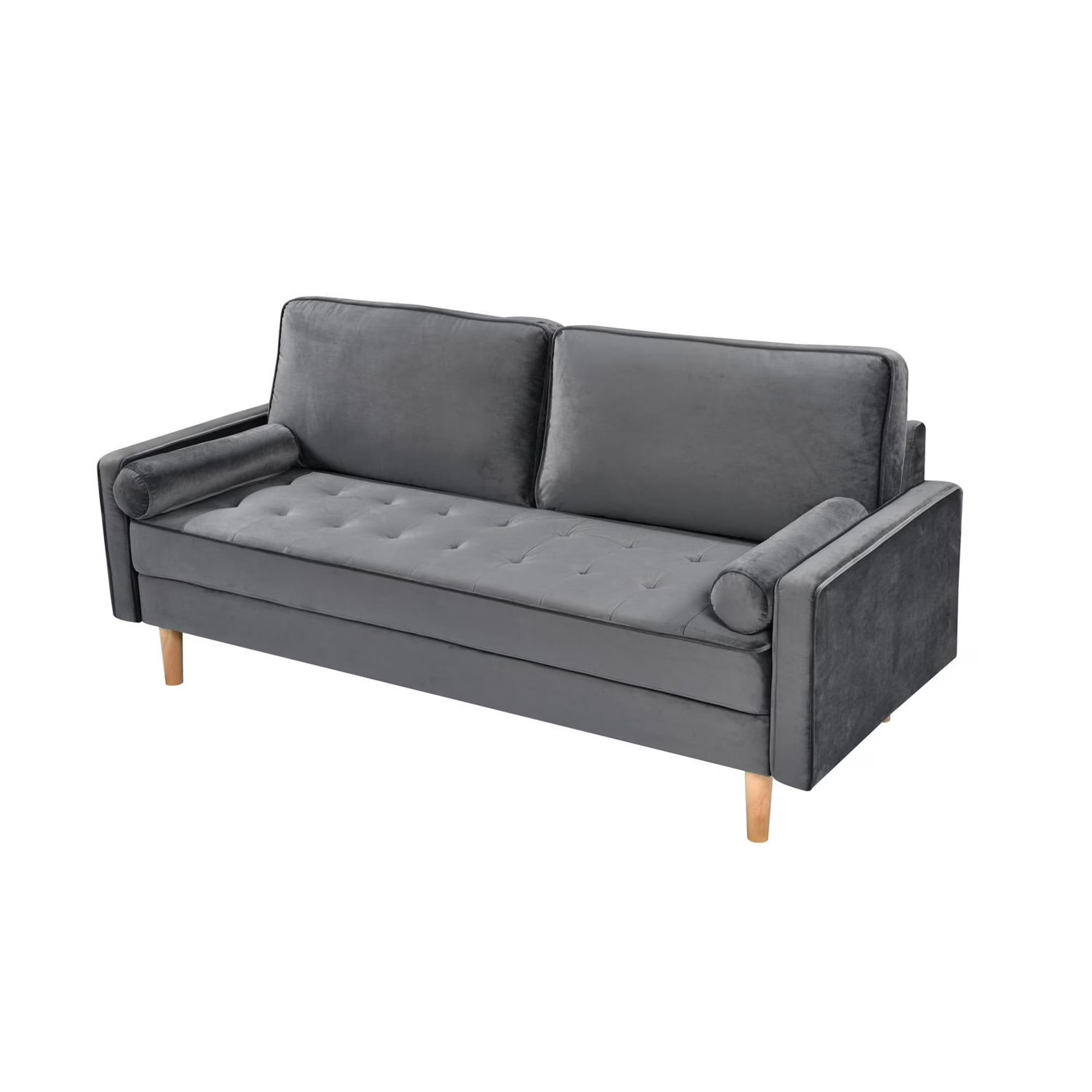 70" Modern Loveseat Sofa Couch,Mid-Century Velvet Upholstered Small Love Seat Couch with 2 Pillows for Compact Space,Living Room,Apartment,Grey