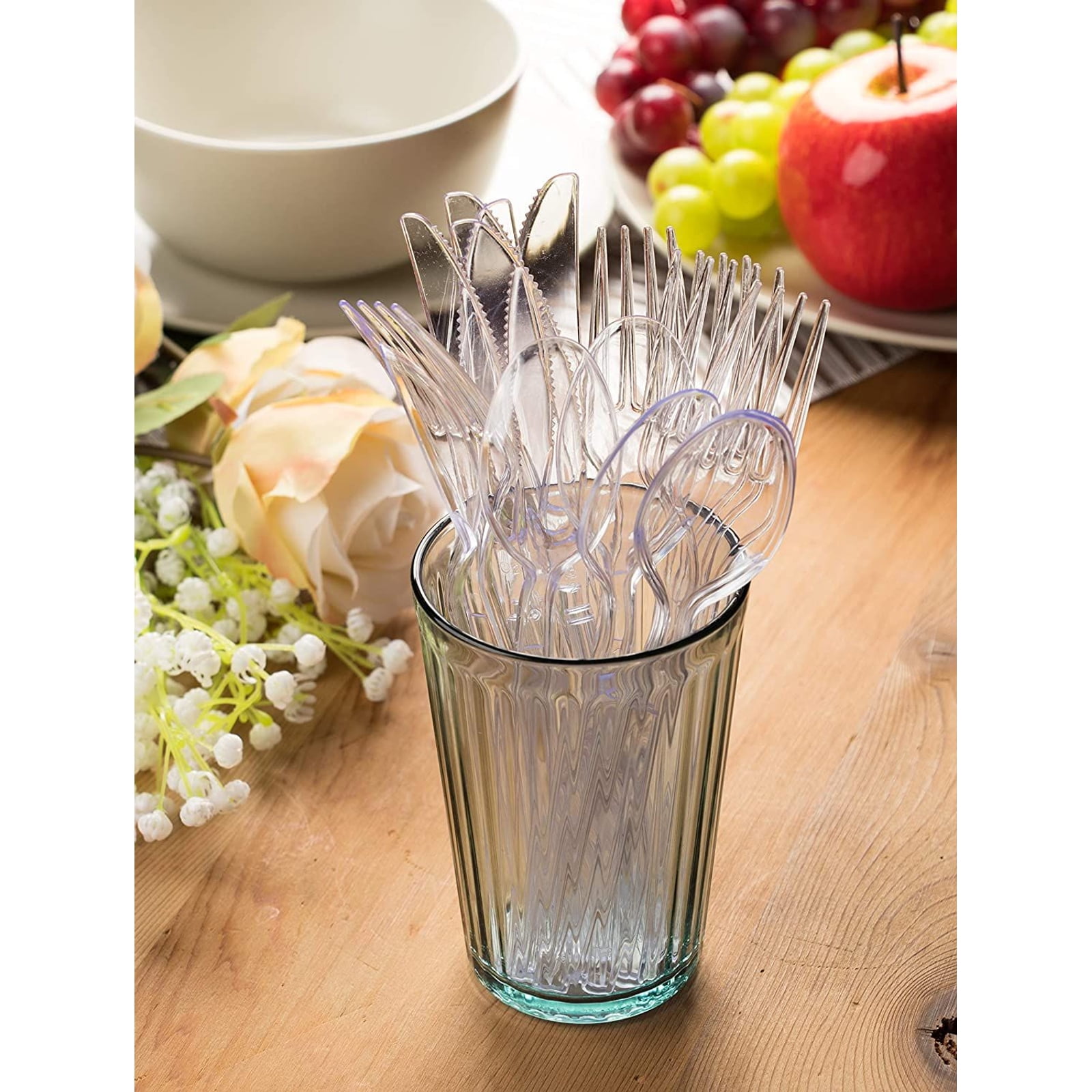SafeWare 200 Clear Plastic Forks, Heavy Duty, Disposable Utensil Silverware for Party, BBQ, Picnic, Family, Office, Restaurant