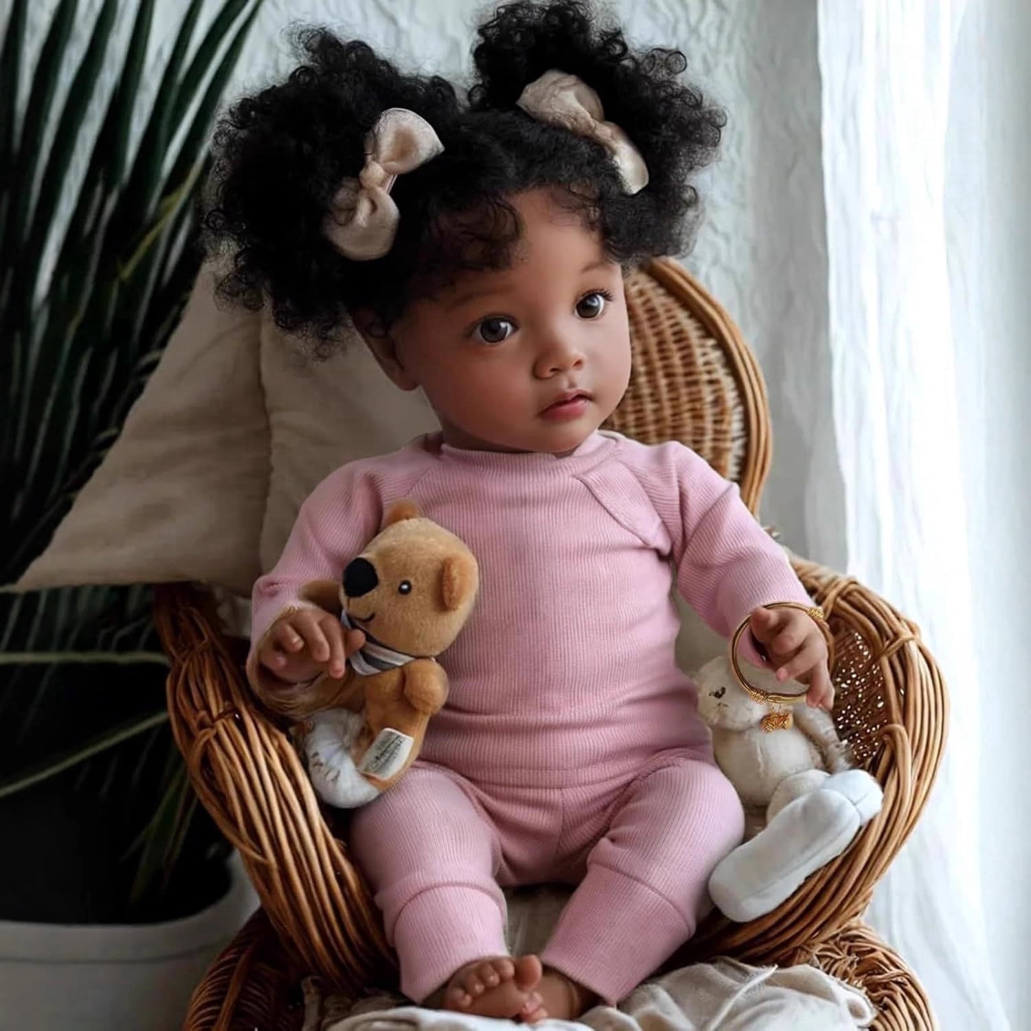 Reborn Baby Dolls Black Girl - 22 Inch Realistic Newborn Baby Doll Soft Cloth Body with Toy Accessories, Birthday Gift for Kids Age 3+