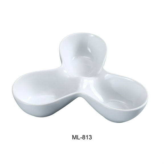 Yanco ML-813 Three Divided Bowl, 4 Oz/Well, 8" Length, 6" Width, Porcelain, Super White, Pack of 24