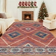 thumbnail image 3 of NewBuros 9'x12' Area Rugs for Living Room, Non-Slip Machine Washable Rugs, Soft Stain Resistant Low Pile Vintage Distressed Print Western Indoor Carpet, Red, 3 of 12