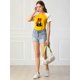 thumbnail image 3 of Camiseta Estampado de Gato Allegra K Manga Corta Informal Para Mujer Rojo Amarillo L, 3 of 6