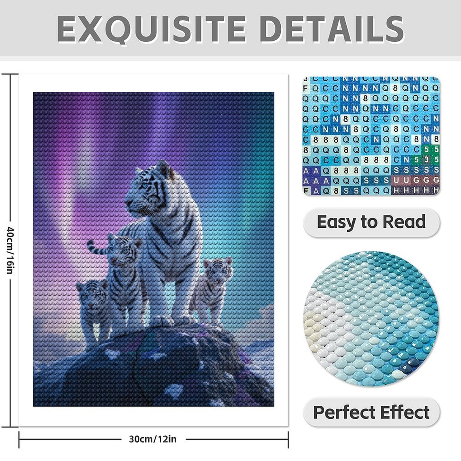 Diamond Art Kit for Adults, White Tigers Under Aurora Sky Diamond Painting for Adults Beginners, DIY Diamond Art Painting Kits, 5D Diamond Painting Crafts for Home Decor 12x16 Frameless