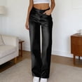 thumbnail image 6 of XAOFW Women's Casual Pants Solid Color Elastic Waist Shiny Leather Trousers Wide Leg Pant With Pockets Party Night Baggy Comfortable Trouser, 6 of 7