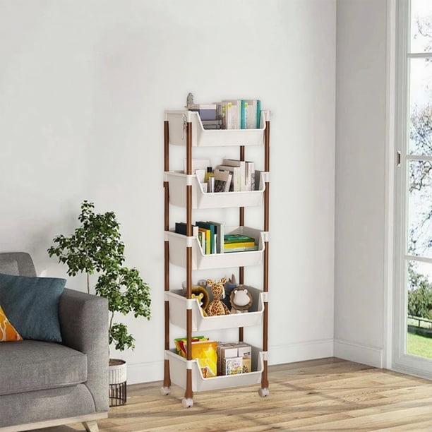Estante de almacenamiento multicapa, carrito de almacenamiento móvil con ruedas, fácil de montar, apto para sala de estar, dormitorio, baño, cocina, organizadores, estantes de plástico.