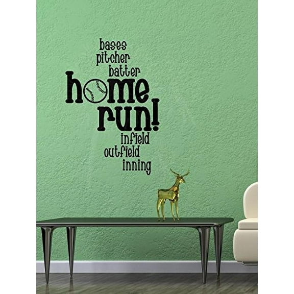 Home Run Baseball Words Kids Wall Decals Vinyl Stickers Letters For Wall Decor, Black 23x16-Inch