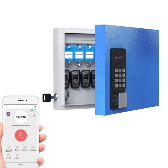 WeHere Boîte à Clés Murale 16, Application Bluetooth/OTP/Wi-Fi/code Fixe/clé Déverrouillée, Armoire à Clés Intelligente avec Étiquette de Clé, Boîte de Rangement de Clés, Gestion des Clés