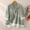 thumbnail image 2 of Linen Blend Shirt Soft Cotton Top Y2K Cotton Linen Shirt Button Down Shirt Cute Floral Embroidery Top Boho Style Blouse Relaxed Fit Summer Blouse Casual Tops for Women Vacation Tops, 2 of 3